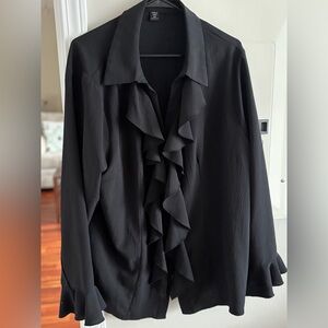 SHEIN Black Ruffle Front Blouse